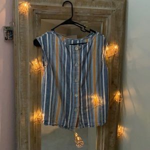 Small blue white and orange striped shirt